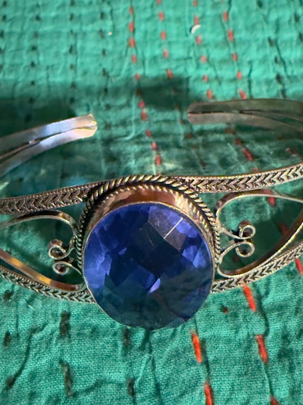 8.5” Blue Quartz 42.5 Grams; .925 Adjustable Bracelet